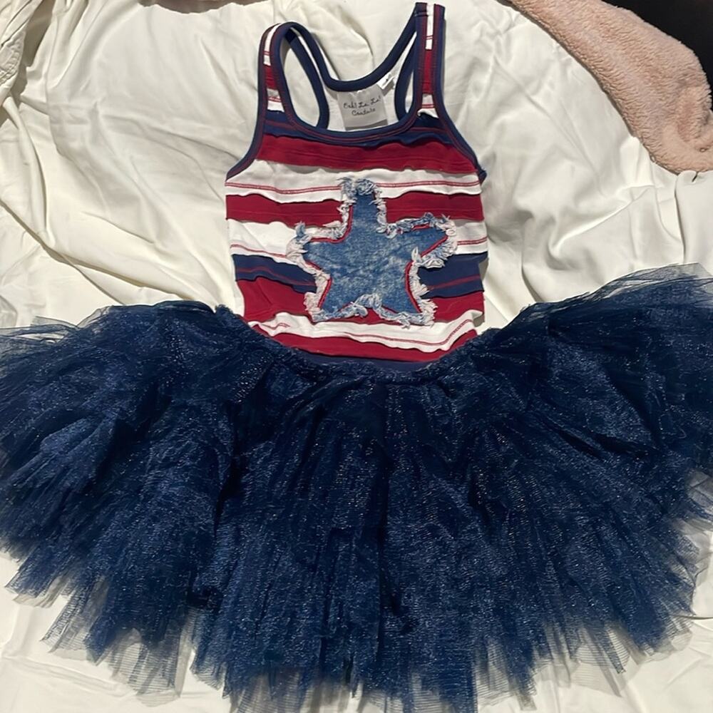 Ooh, La, La Couture ! 4 tank star exaggerated tutu dress red white blue like new